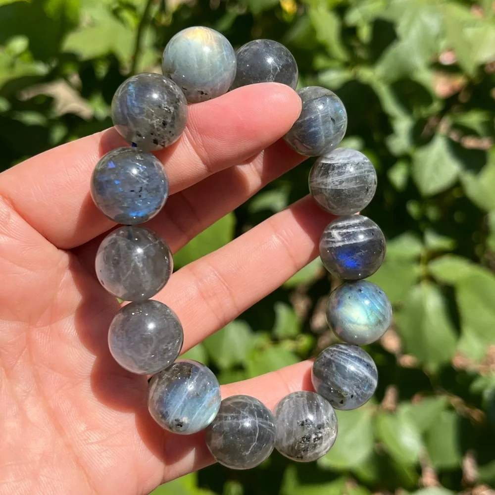 16mm chunky flashy‎ grey labradorite bracelet